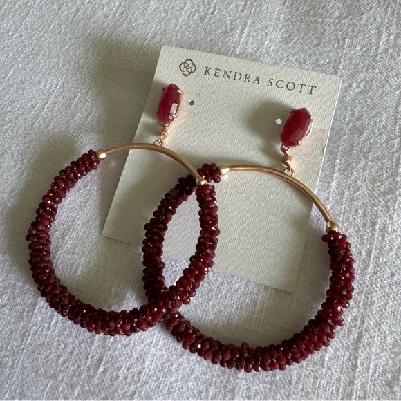 Kendra Scott Russel Beaded Hoop Earrings in Pink Agate 14k Gold Plated - Picture 2 of 7